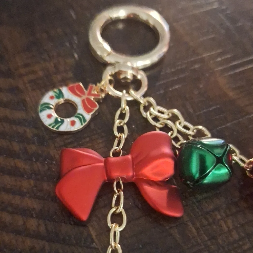 Festive Holiday Keychain Bag Charm with Tree and Bells